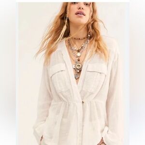 Free People We The Free Cream Button-Up Blouse